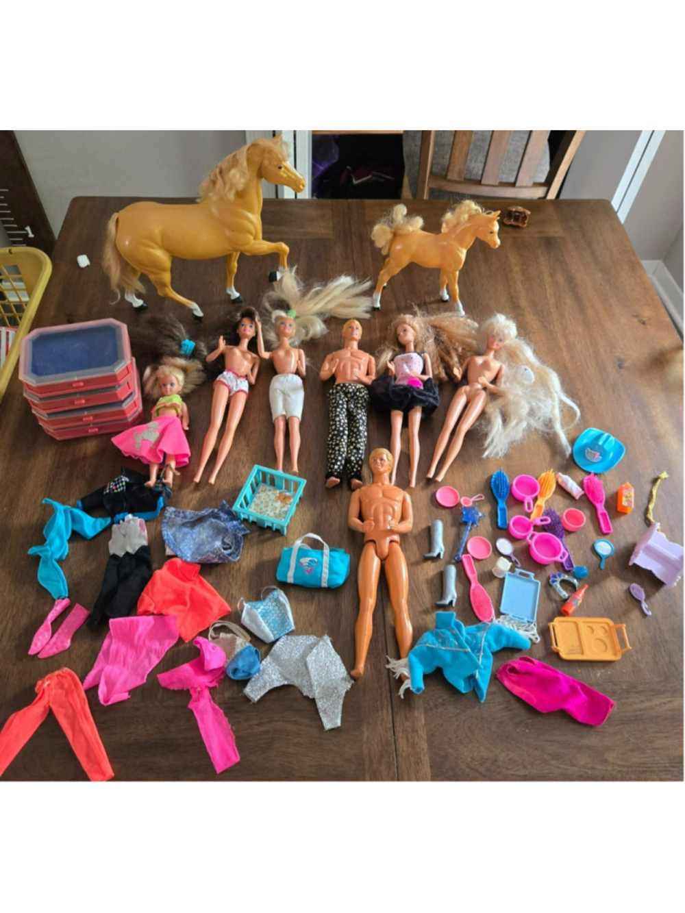 Huge Vintage Barbie Lot Dolls Ken Palomino Horse Foal Clothes Accessories Stack